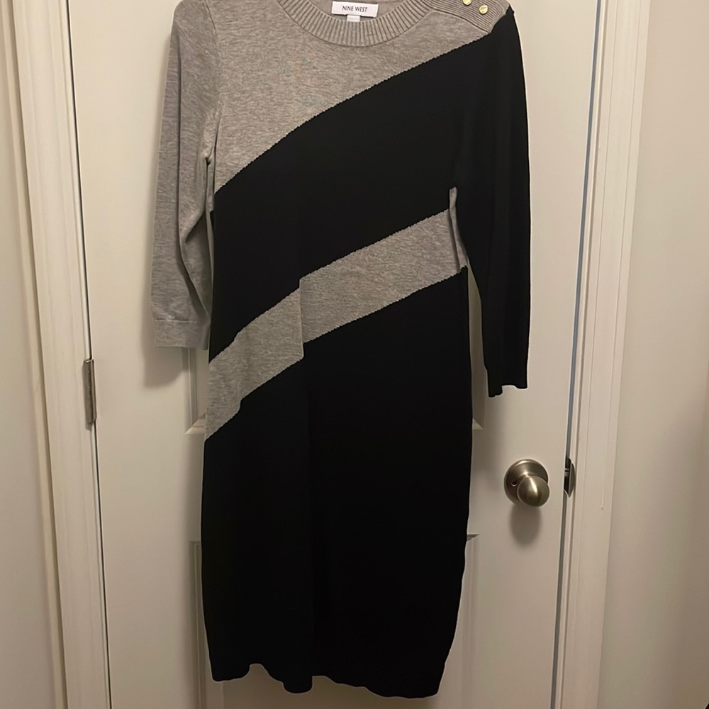 Women’s Nine West Black and Gray sweater dress with gold button accents. S